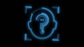 Futuristic artificial intelligence concept with glowing neon question mark person interface on black - Powered by Shutterstock - Get 15% off with code: PIKWIZARD15
