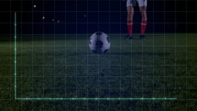 Soccer player approaching ball with grid as animated line graph peaking and kicking for analytics. Sports, technology, analytics, outdoor, athleticism, performance, competition - Powered by Shutterstock - Get 15% off with code: PIKWIZARD15