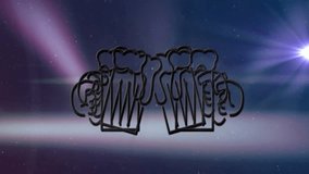 Neon tubes glowing and tracing two beer mugs, tilting and clinking, celebrating party under aurora. Neon, celebration, nightlife, luminous, vibrant, entertainment, party - Powered by Shutterstock - Get 15% off with code: PIKWIZARD15