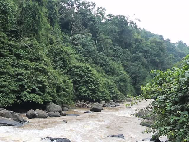 large water discharge from the waterfall above