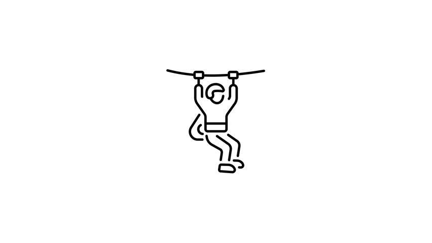 A line style animated icon of a zip lining adventure