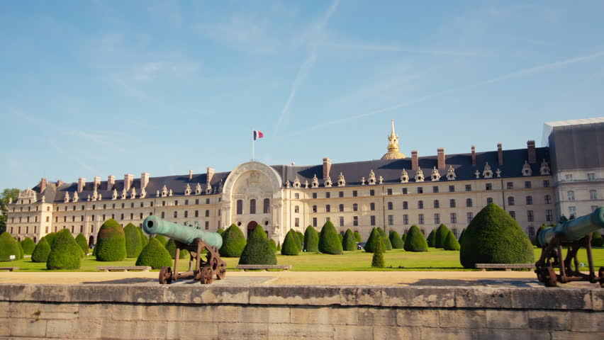 Hotel des invalides paris. Beautiful historic architecture of the building facade in the tourist capital of france.
