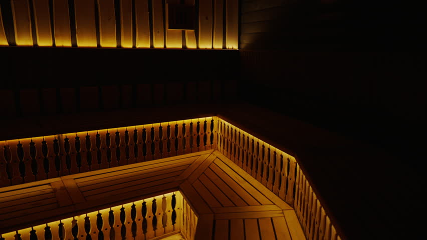 Opening Of New SPA Center, Inside Wooden Sauna Or Steam Bath, Eco Style In Design Of Interior
