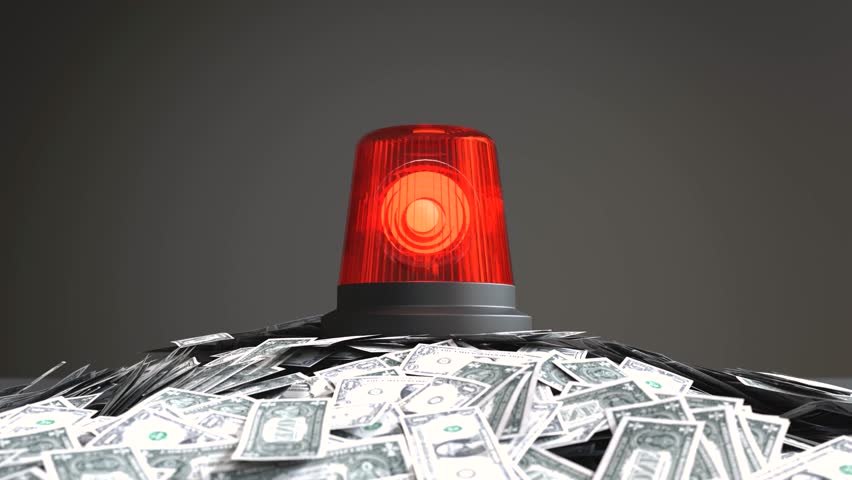 Emergency alarm on dollar bills, Economic crisis concept