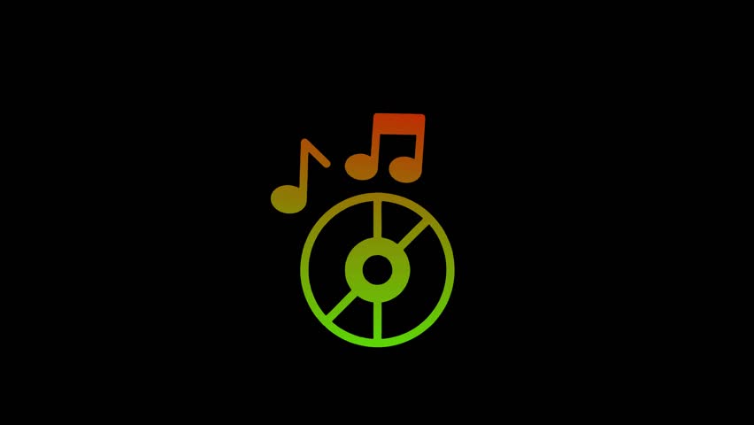Colorful musical notes with a vinyl record shape symbol on black background