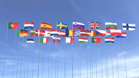 Looping video of European Union Countries flag Waving on blue sky background - Powered by Shutterstock - Get 15% off with code: PIKWIZARD15