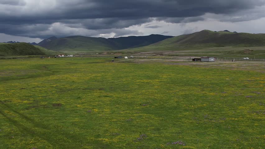 Aerial photography of flowers blooming on the plateau of western Sichuan,China