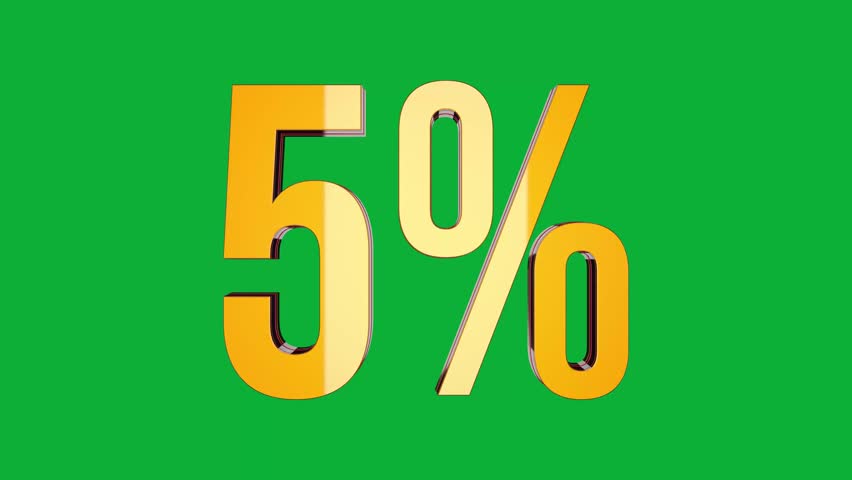 5 Percent 3D text rotation on green screen for promotional video, motion graphic element