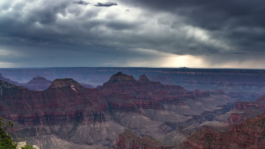 Grand Canyon North Rim Thunderstorm Clouds Heavy Rain Time Lapse Pan R Arizona USA