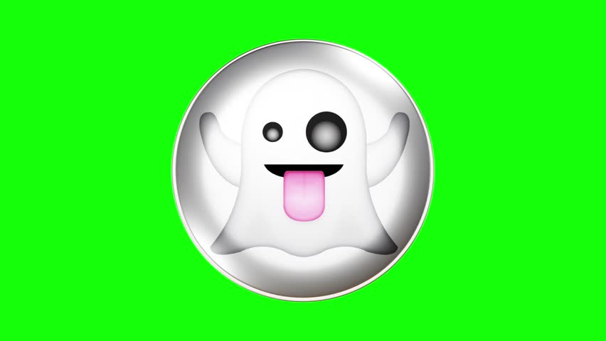 Ghost Emoji icon. Looping animate on green background. Footage. Circle 