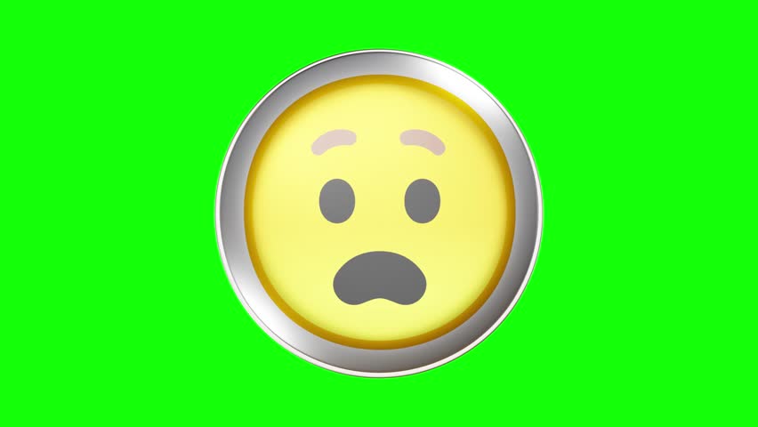 Anguished Face Emoji icon. Looping animate on green background. Footage. Circle 