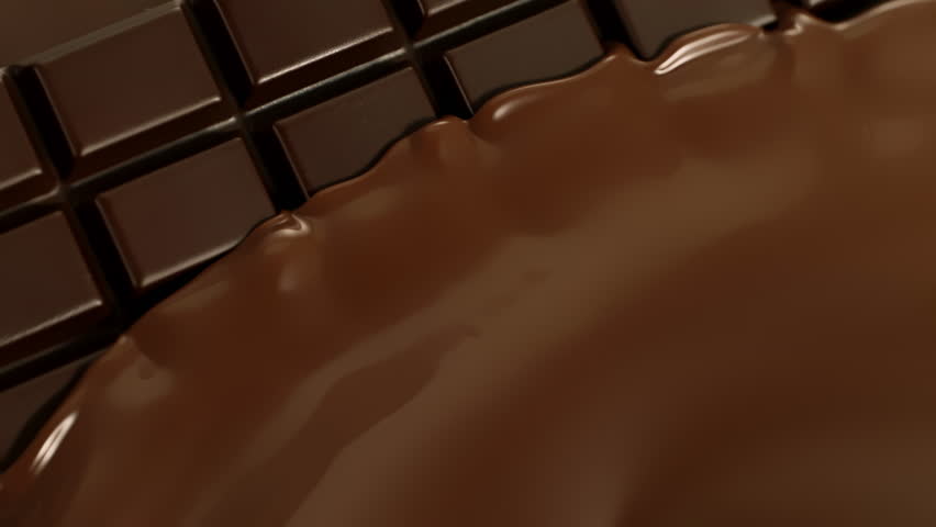 Super Slow Motion Shot of Melted Chocolate Revealing Chocolate Bar at 1000fps.