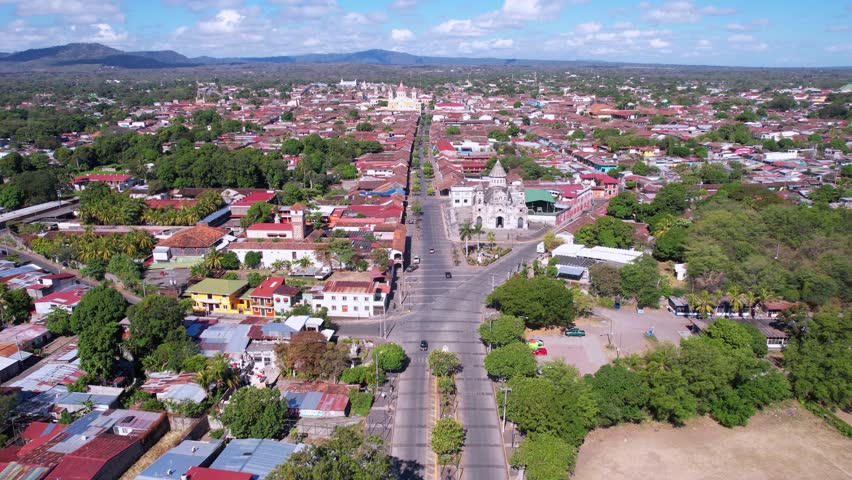 Granada, Nicaragua. Drone Shot of Old Colonial Town and Tourist Destination on Sunny Morning