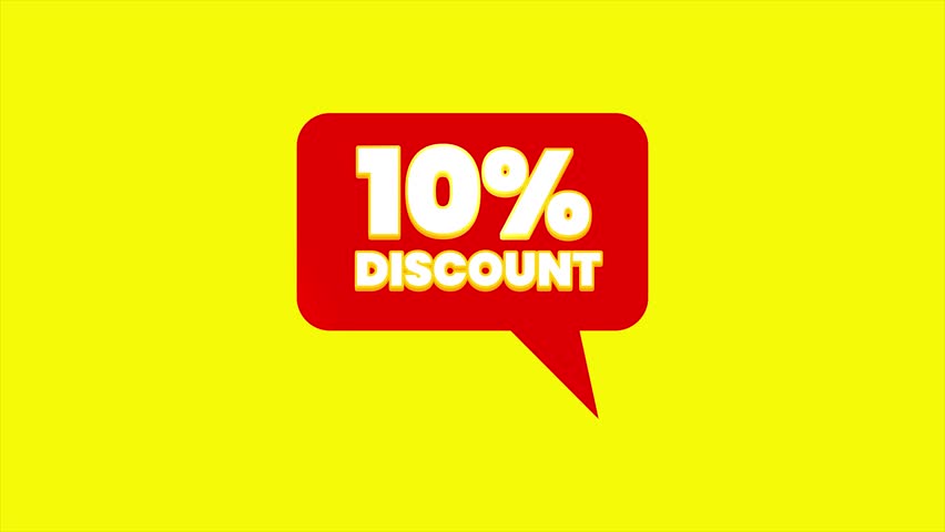Discount speech bubbles. Sale price promo sign. 10 percent discount offer tag animation.