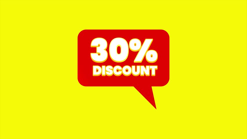 Discount speech bubbles. Sale price promo sign. 30 percent discount offer tag animation.