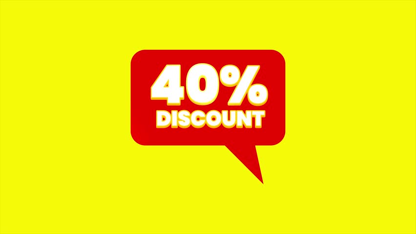 Discount speech bubbles. Sale price promo sign. 40 percent discount offer tag animation.