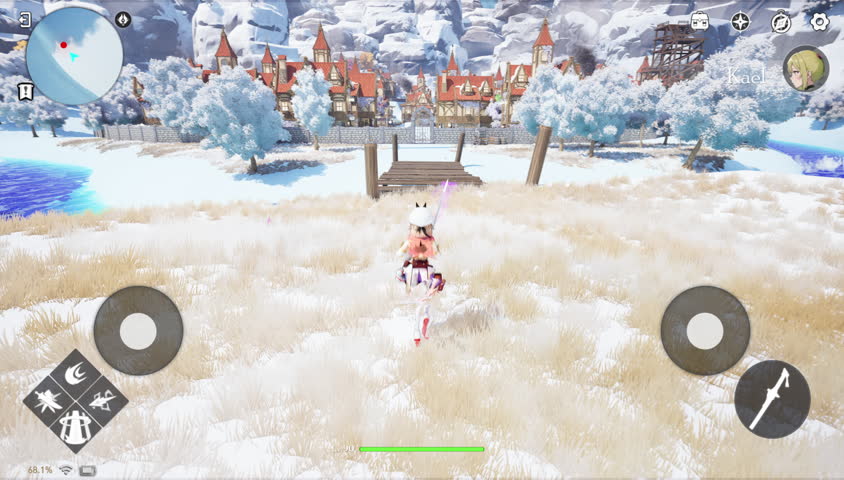 Defeat scene in snowy mobile RPG village. Magical girl downed after dragon clash. No UI elements visible. This anime-style MMO RPG scene captures stylized actio