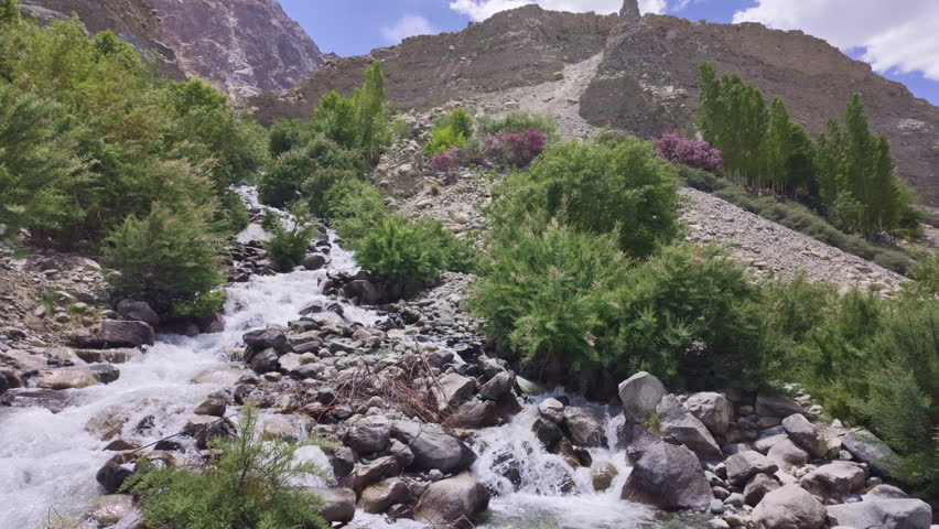 Hidden deep in Ladakh’s rugged terrain, a waterfall flows powerfully through the mountain rocks. This natural wonder offers serenity, seclusion, and the sound of crashing water echoing through stone.