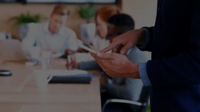 Presenter tapping tablet initiating animated financial charts and data overlays for stock analysis. Business, collaboration, technology, analytics, innovation, strategy, corporate - Powered by Shutterstock - Get 15% off with code: PIKWIZARD15