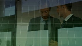 Finance professionals watching chart showing trend animating via tablet, shaking hands closing deal. Corporate, analytics, modern, data, teamwork, presentation, growth - Powered by Shutterstock - Get 15% off with code: PIKWIZARD15