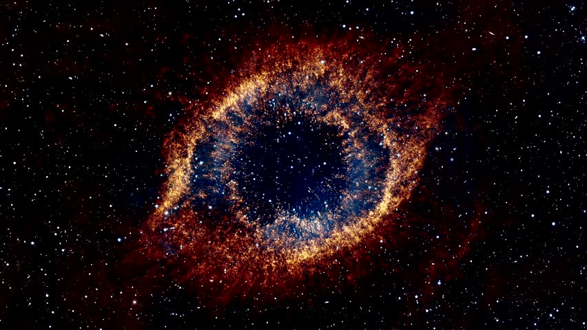 This video showcases the Helix Nebula in deep space, featuring swirling blue and orange gas clouds and a starry backdrop—perfect for science, education, and visual storytelling.