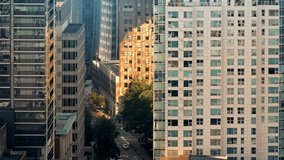 This video captures tall modern buildings of varying styles under sunlight, with rich shadows and reflections—ideal for urban design, architecture, and city life projects - Powered by Shutterstock - Get 15% off with code: PIKWIZARD15