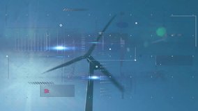 Overlay emerging around wind turbine, scanning data, analysis completing and functioning appearing. Renewable, sustainability, technology, digital, innovation, energy, climate - Powered by Shutterstock - Get 15% off with code: PIKWIZARD15