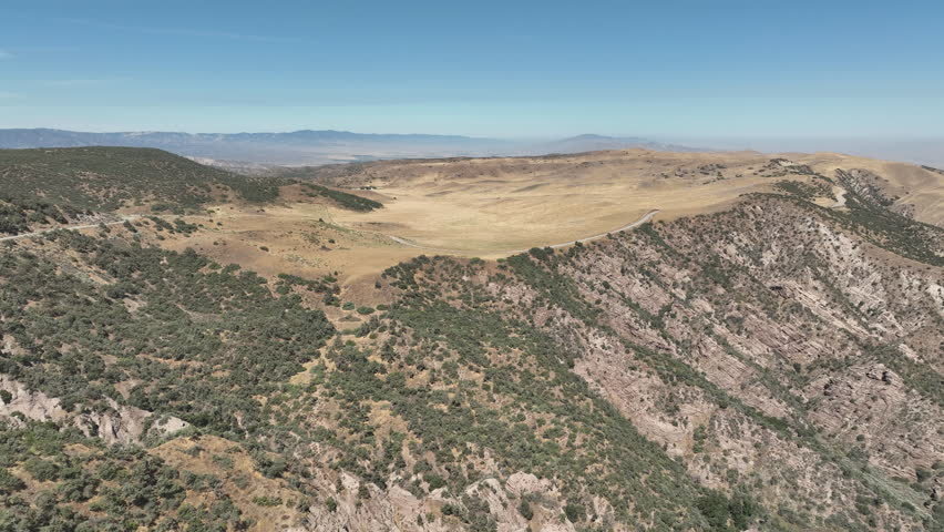 Los Padres Forest and San Joaquin Valley Aerial Shot Orbit L California USA