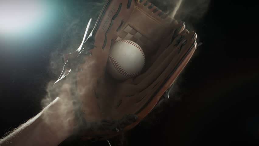Ultra Slow Motion Baseball Catch. Ball Landing in Glove at 1000fps.