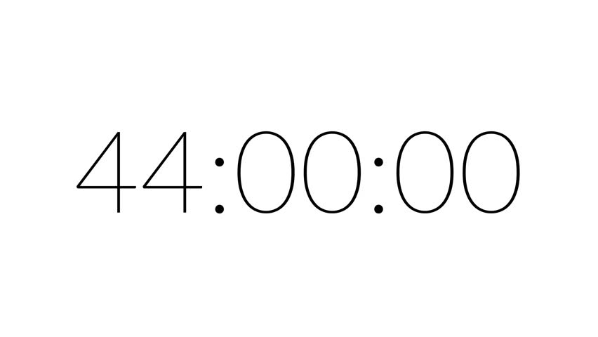 Modern countdown timer from 44 minute to 43 minute on white background suitable for presentations, productivity, educational content, and more