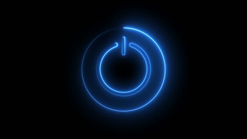 Neon glowing power button icon animated on a black background. The appearance of neon.glowing neon blue color power button animation icon turn on off start stop switch button anim black background.4k - Powered by Shutterstock - Get 15% off with code: PIKWIZARD15