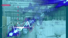 Line graphs emerging triggered by peak drop visualizing logistics trends at glowing nodes. Technology, data, analytics, logistics, industrial, digital, futuristic - Powered by Shutterstock - Get 15% off with code: PIKWIZARD15