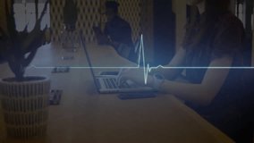 Businesswoman tracking health noticing EKG line, tapping watch while calling client and typing. Technology, communication, productivity, modern, collaboration, innovation, efficiency - Powered by Shutterstock - Get 15% off with code: PIKWIZARD15