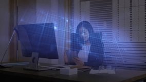 Businesswoman reaching tablet after glancing screen tapping and swiping business holographic graphs. Technology, innovation, data, digital, corporate, analysis, futuristic - Powered by Shutterstock - Get 15% off with code: PIKWIZARD15