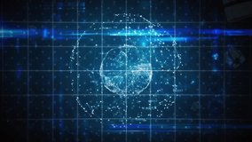 Globe starting rotation on startup displaying progress arcs and glitching text showing high score. Futuristic, digital, holographic, technology, data visualization, cyber, interface - Powered by Shutterstock - Get 15% off with code: PIKWIZARD15