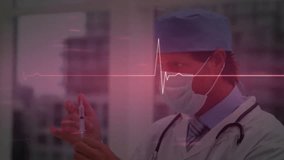 Medical professional responding to ECG heartbeat peaks and preparing syringe for monitoring. Healthcare, precision, clinical, technology, diagnostics, professionalism, laboratory - Powered by Shutterstock - Get 15% off with code: PIKWIZARD15