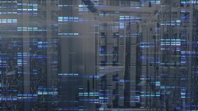 Cyan glitch bars appearing then drifting across server racks corridor showing network disturbance. Futuristic, digital, technology, cyber, disruption, network, security - Powered by Shutterstock - Get 15% off with code: PIKWIZARD15
