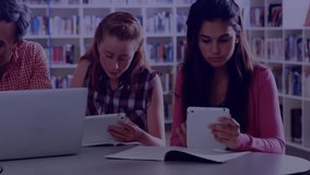 Teacher guiding students, brunette tapping tablet showing maps, female taking notes, boy joining. Education, collaboration, digital learning, mentoring, study, literacy, technology - Powered by Shutterstock - Get 15% off with code: PIKWIZARD15