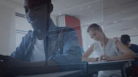 student opening tablet in classroom, sparking data charts while tapping pie chart during lesson. Edtech, digitallearning, datavisualization, interactive, innovation, education, collaboration - Powered by Shutterstock - Get 15% off with code: PIKWIZARD15