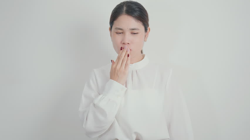 Business woman having Mouth ache for concepts of Mouth Ulcer Sore, Aphthous Stomatitis, Oral Lesions, Halitosis, Oral Health Care, Toothache and Gum Disease, Dental Caries, Gingivitis and  Periodontal