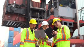 group of Diversity Engineers japan Foremen and asian Supervisors woman Excited celebrates project success handshake and high-five together in Shipping Cargo Container Terminal Depot teamwork - Powered by Shutterstock - Get 15% off with code: PIKWIZARD15