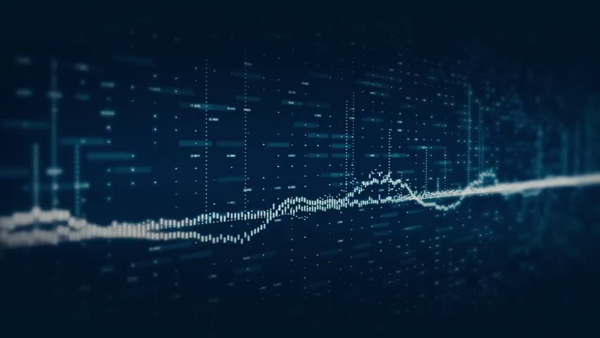 Waveform graph motion data. Analytical frequency signal. Technology audio display. Blue signal pulse visualization.
