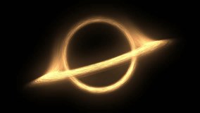 A highly detailed and realistic 3D animation of a cinematic black hole featuring a bright, rotating accretion disk. The strong gravity creates a visible gravitational lensing effect, bending the light - Powered by Shutterstock - Get 15% off with code: PIKWIZARD15
