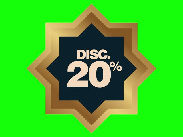 Animated Islamic discount label with 20% offer and golden star design.