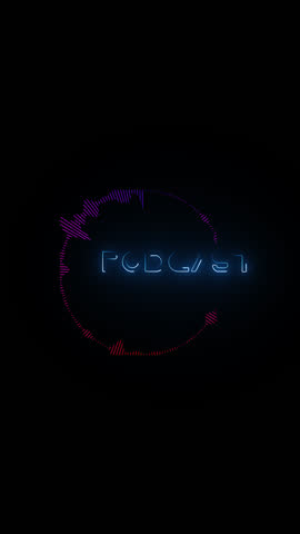 podcast text and audio spectrum with neon light effect alpha channel background