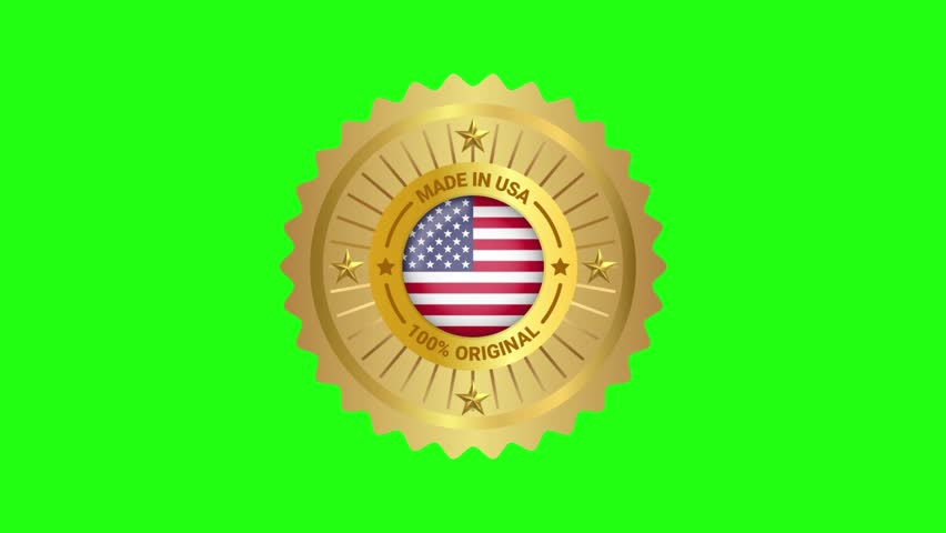 A premium golden seal with "Made in USA" and "100% Original" text surrounding an American flag, symbolizing high quality and authenticity.