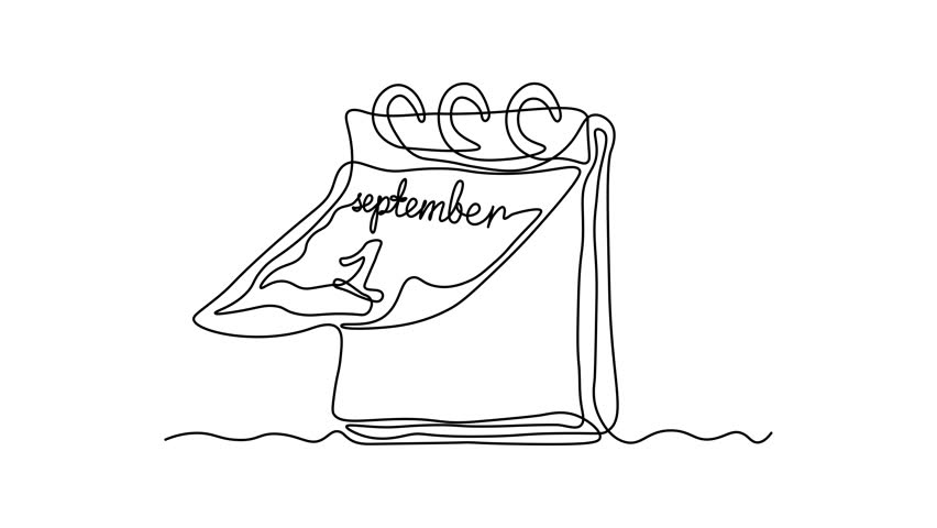 Abstract tear-off calendar. The date is September 1st. Knowledge day. Self drawing animation one continuous line draw, logo