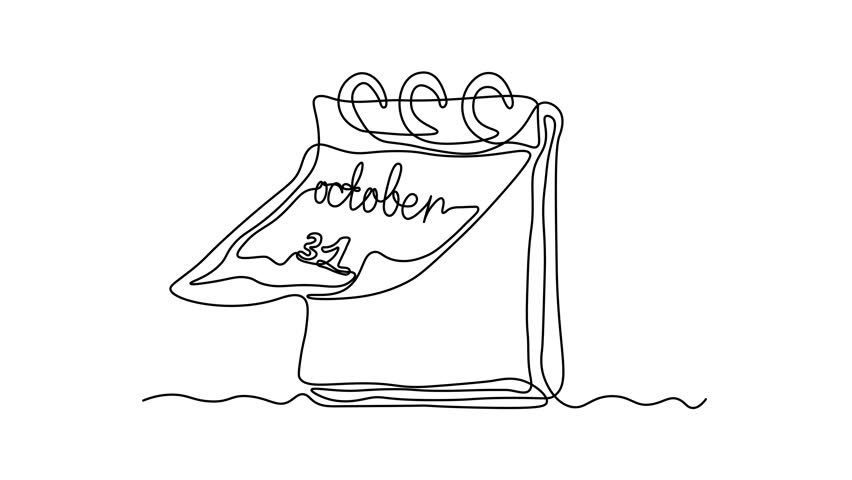 Abstract tear-off calendar. The date is October 31st. halloween.Self drawing animation one continuous line draw, logo