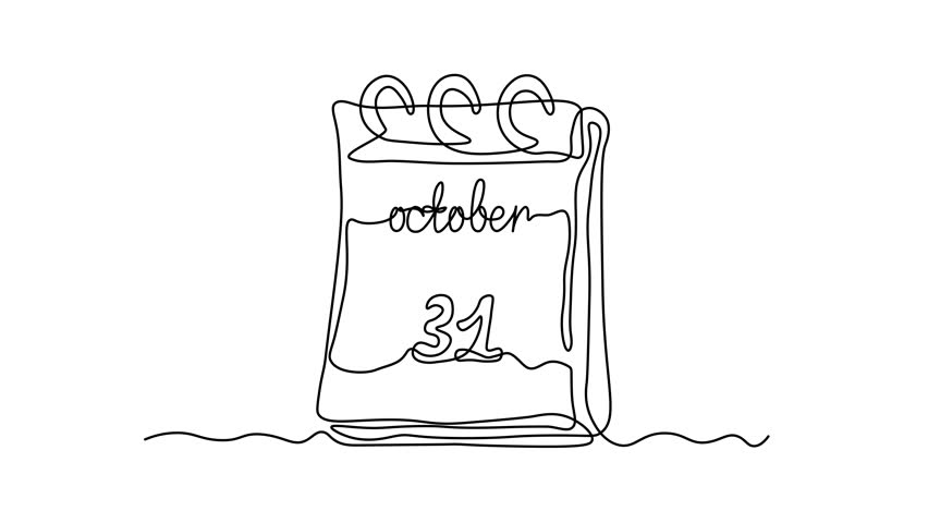 Abstract tear-off calendar. The date is October 31st. halloween.Self drawing animation one continuous line draw, logo