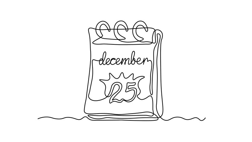 Abstract tear-off calendar. The date is December 25th. Christmas. Self drawing animation one continuous line draw, logo
